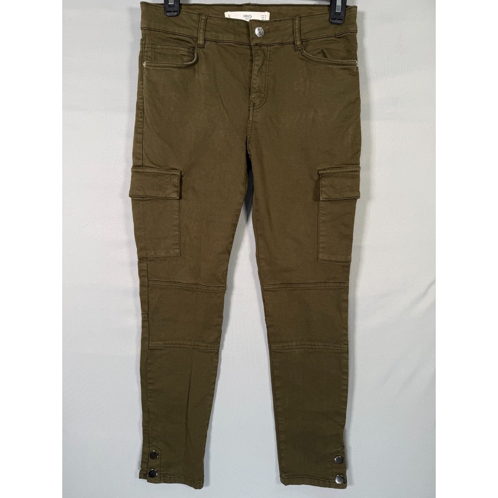 MANGO MNG Cargo Jean Ankle Olive Green Y2K Khaki 4 27x25" Stretch Rise 8.5" Soft